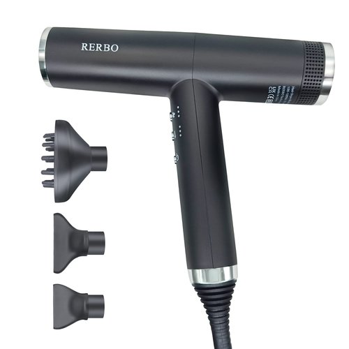 RERBO Professional Ionic Hair Dryer High-Speed 110000 RPM Low Noise Temperature Control Portable Negative Ionic Blow Dryer with Diffuser and Concentrator for Home, Travel and Salon