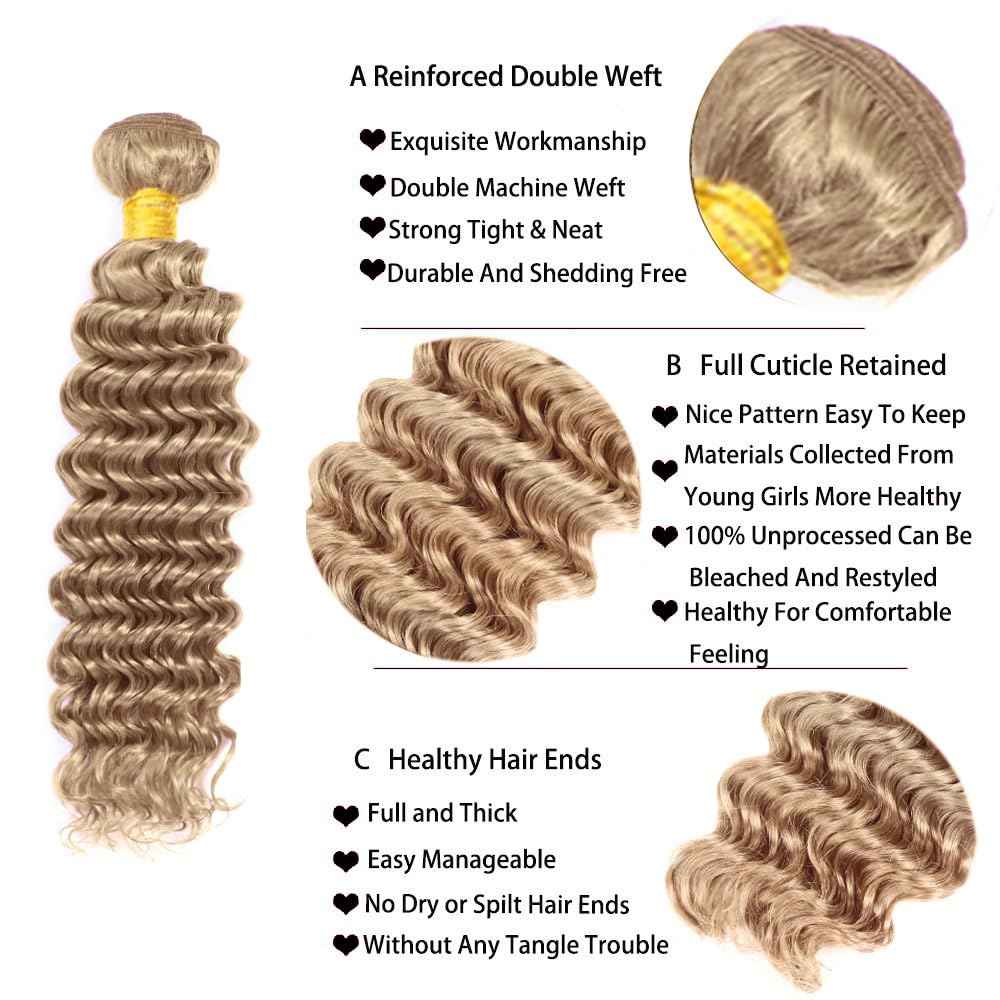 30 32 34 inch Ash Blonde Bundles #22 Deep Wave Bundle Human Hair Blonde Wet and Wavy Bundle Color #22 Hair Weave