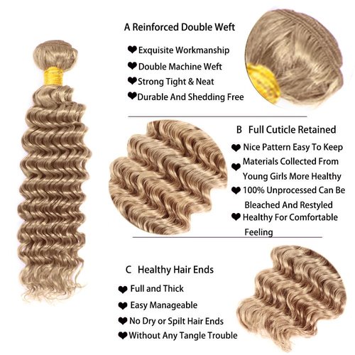 Ash Blonde Bundles Human Hair Blonde Deep Wave Bundle #22 Human Hair 3 Bundles 20 22 24 inch Color #22 Deep Wave Bundle