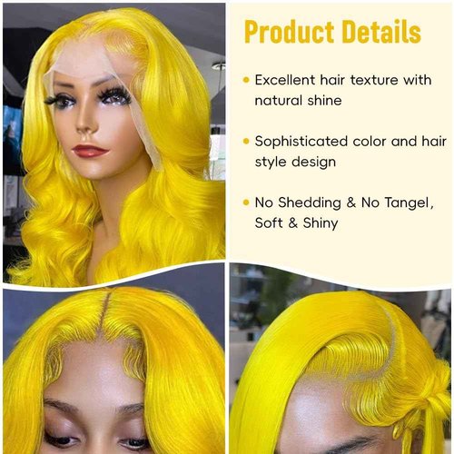 Gurdasa Yellow Wig Human Hair 13x4 Yellow Human Hair Wig 200 Density Body Wave Lace Front Wig Human Hair Colored Lace Front Wigs Pre Plucked with Natural Hairline HD Frontal Wigs for Parties 28 Inch