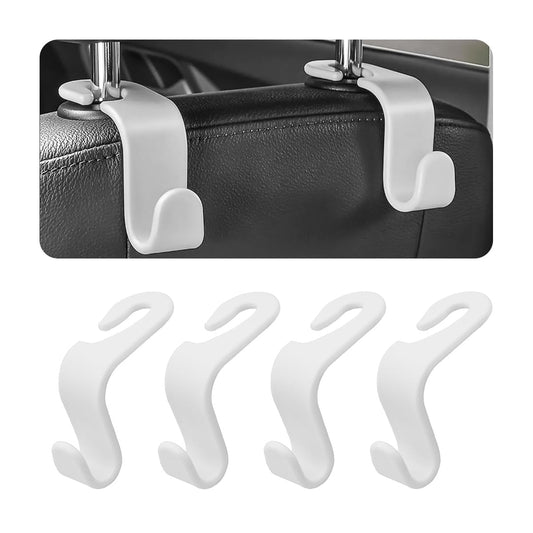 4PCS Car Back Seat Headrest Hooks, Rear Car Seat Storage Headrest Hanger Holder Hooks Organizer, Universal Auto Interior Accessories for Bag Purse Handbag Cloth Coats Grocery (White)