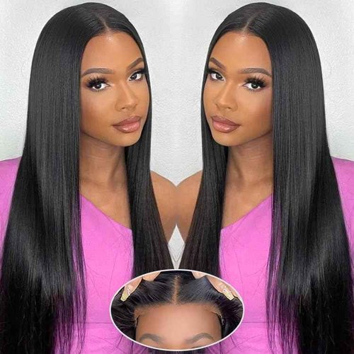 ZIYGBK Wear and Go Glueless Wigs Human Hair Pre Plucked Pre Cut 5x5 HD Lace Closure Wigs Human Hair Straight with Baby Hair Straight Human Hair Wig for Beginners Natural Black 200% Density 30 Inch
