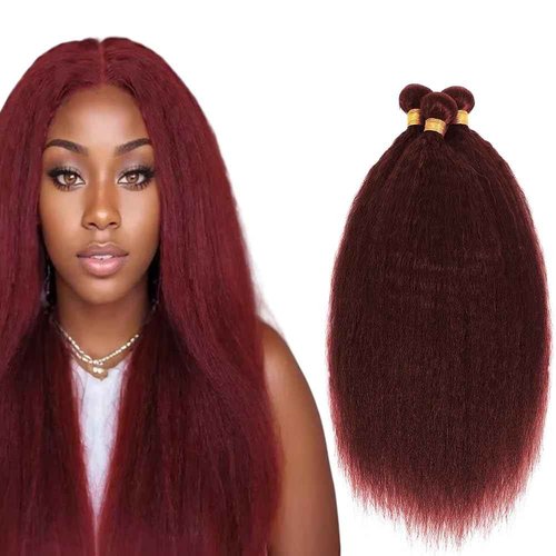 #99J Burgundy Bundles Human Hair Yaki Straight Bundles 34 34 34 Inch Wine Red Kinky Straight Bundle Human Hair Extensions Unproceesed Virgin Hair 50 Gram Per Bundle 3 Bundle