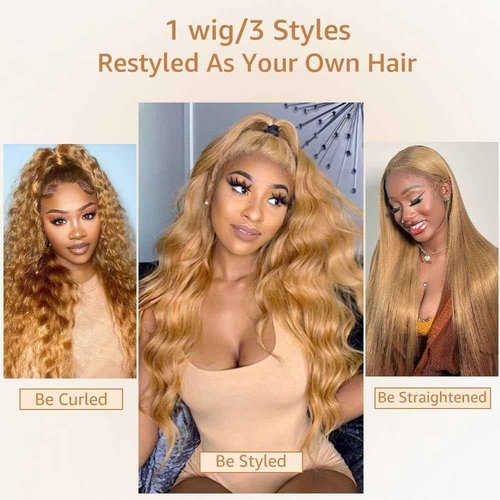 Saxio 13x4 Body Wave Honey Blonde HD Pre Plucked With Baby Hair 200% Density Lace Frontal Human Hair Wigs 27# Blonde Wig Human Hair 28 Inch