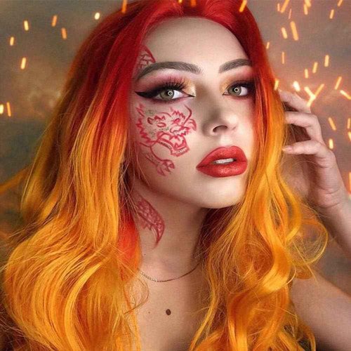 Orange Wig Ombre Lace Front Wigs Red Orange Long Silky Straight Free Part Handmade Pre Plucked Hairline Synthetic Heat Resistant Fiber Hair Wigs for Women Cosplay Daily 24 Inch