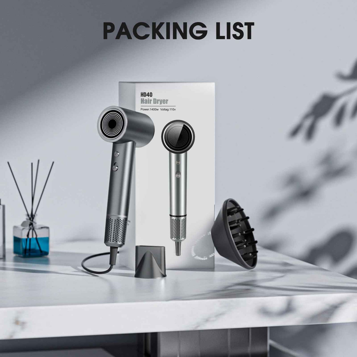 Hair Dryer, Professional Ionic Hair Dryer for Fast Drying, High Speed Hair Blow Dryer with Diffuser for Home Salon Travel, Constant Temperature Hair Care Without Hair Damage