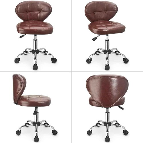 JOSTZHXIN Swivel Stool with Wheels, Rolling Chair with Back, Home Office PU Leather Rolling Stool, Height Adjustable, Massage, Brown
