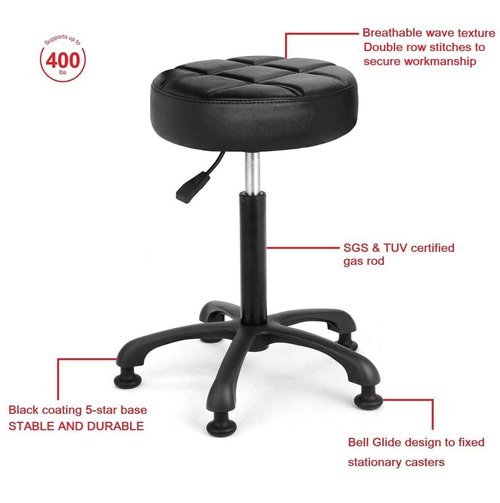 McDooFly Height Adjustable Heavy Duty Stools Salon Stool Chair with Bell Glides for Home Bar Kitchen Office Shop Tattoo Lash Tech Pedicure (Black with Bell Glides, Height 22 to 30 in)