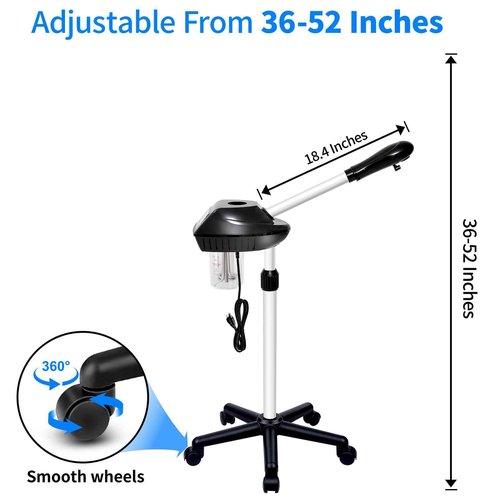 Fuehomue Professional Facial Steamer on Wheels, Facial Steamer for Facial Deep Cleaning, Facial Humidifier for Spa, Adjustable Height for Spa, Salon and at Home Use