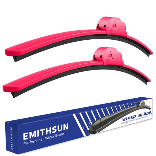 EMITHSUN OEM QUALITY 24" + 24" Premium All-Seasons Durable Stable And Quiet Rose Red Windshield Wiper Blades (Set of 2)