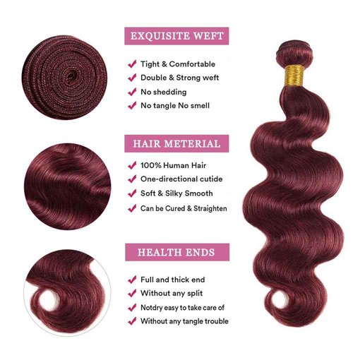 Burgundy Bundles Human Hair Body Wave 24 Inch Bundle Brazilian Hair Wine Red Body Wave Human Hair Extensions