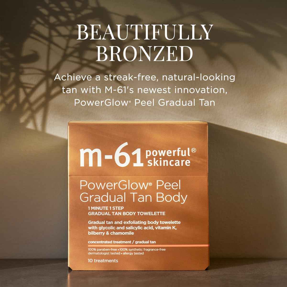 m-61 PowerGlow Peel Gradual Tan for Body | 1-Minute, 1-Step Exfoliating Body Peel To Build A Streak-Free Radiant Glow. With Glycolic and Salicylic Acid. Dermatologist & Allergy Tested - 10 Treatments