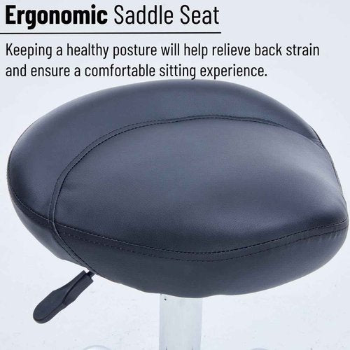 Whiterye Saddle Stool PU Leather Rolling Stool Adjustable Height with Mute Rubber Wheels Ergonomic Swivel Saddle Chair for Clinic Dentist Massage Salon Spa Tattoo Office (Black).