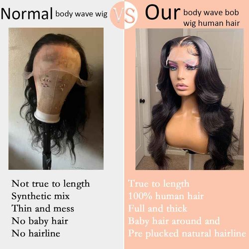 YINGRUN Bob Wig Human Hair 13x4 Body Wave Lace Front Wigs Human Hair 200% Density Human Hair Wigs for Black Women with Baby Hair (18 Inch, Natural Black)