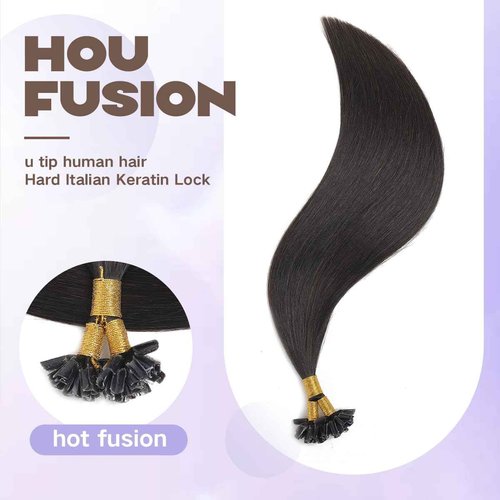 Sindra U Tip Hair Extensions Real Human Hair Color Natural Black 20 Inch 50 Grams 50 Strands/Pack Straight New Generation Keratin Fusion Extensions（Utip#1b-20inch）
