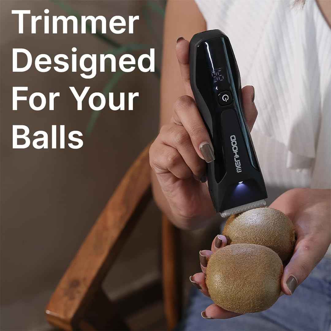 MENHOOD Grooming Trimmer 2.0 – Groin & Body Trimmer for Men with Replaceable Ceramic Blade Heads & IPX7 Water Protection – Snag-Free Ball Shaver with 150-Minute Run Time