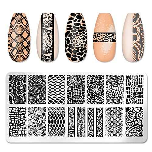 6pcs Nature Theme Nail Stamping Plates Leaf Island Scenery Flower Lace Snake Image Plates Christmas Nail Art Stamping Kit Nail Stamping Plates for Nails(4.72 x 2.36 Inches)