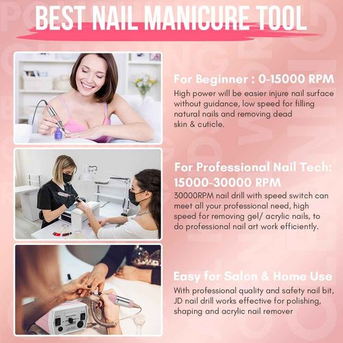 Makartt Nail Drill - Portable Electric Nail File Machine Geneviere E File Pink JD700 Professional 30000RPM Manicure Drill for Acrylic Nails Poly Nail Gel Polish Beauty Gift