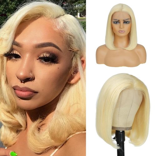 613 Blonde Bob Wig Human Hair 13x4 Lace Front Wigs Human Hair 180% Density Bob Wig Human Hair Blonde Pre Plucked With Baby Hair HD Frontal Lace Wigs for Women 16 inch