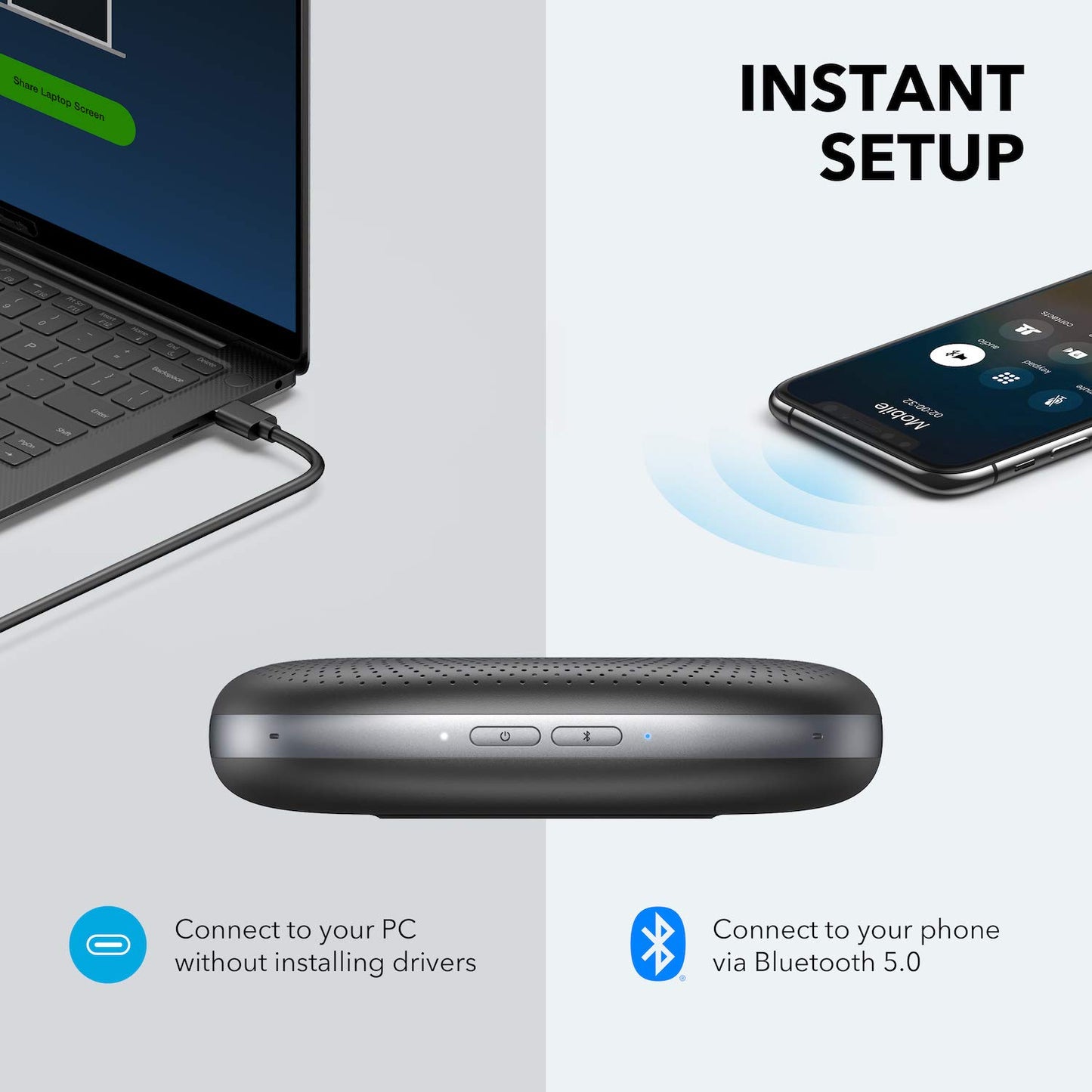 Anker PowerConf Zoom Certified Conference Speaker PowerConf C200 2K Webcam, 360°Enhanced Voice Pickup, 24H Call Time, AI-Noise Canceling Microphones, Adjustable Field of View, Low-Light Correction