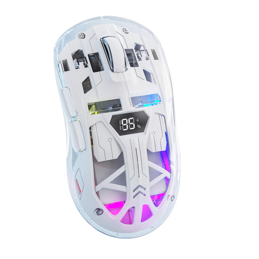 ZIYOU LANG A2 Transparent Wireless Gaming Mouse with Battery Level Display,Bluetooth/2.4G Wireless PC Mice,3D RGB Backlit,5 Million Clicks,PixArt 3212,up to 4000 DPI for Win/MAC (White)