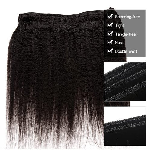 26 28 30 inch Color 1B Human Hair Bundles Yaki Straight Bundle Kinky Straight Human Hair 3 Bundles Double Weft Yaki Bundle