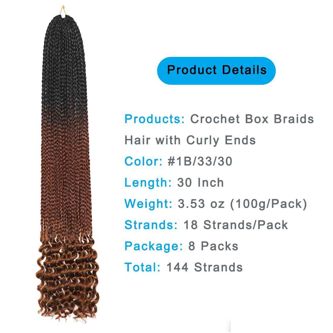 144 Strands Goddess Crochet Box Braids with Curly Ends 30 Inch Pre Looped Box Braids Crochet Hair 8 Packs Curly Crochet Braids for Black Women