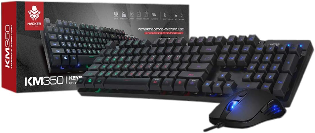 ABKO KM350 Desktop Keyboard & Mouse Gaming Combo Rainbow LED, 19 Key Anti-Ghosting, Max 3200 DPI English/Korean Type