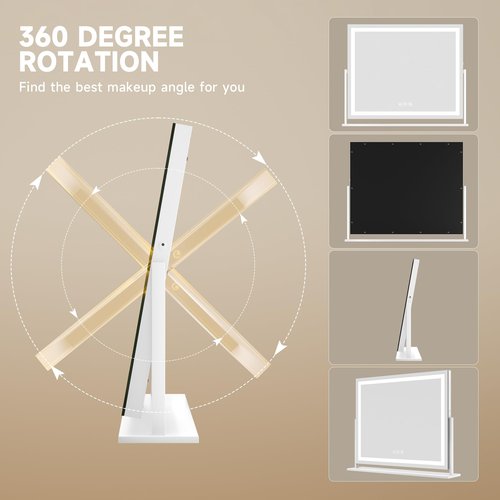 Hasipu Vanity Mirror with Lights, 23.6" x 18.1" LED Makeup Mirror, Light up Mirror with Smart Touch 3 Colors Dimmable, Brightness Adjustment, 360° Rotation (White)