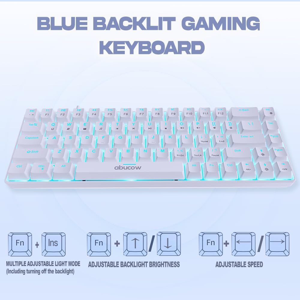 abucow 60% Mechanical Keyboard with Colorful Backlight 68-Key Gaming Keyboard White Red Keycaps - Red Switches for a Premium Typing and Gaming Experience PC Mac (White-Red)