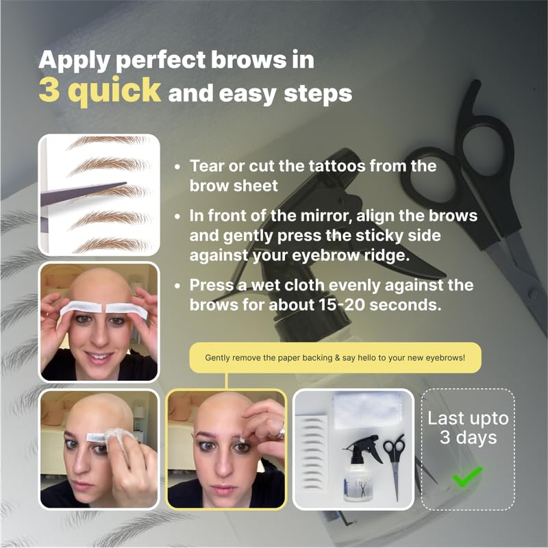 My Two Brows 100 Pairs Medium Brown Temporary Eyebrow Tattoos, Waterproof and Smudge-Proof Medium Everyday Style Realistic Eyebrow Sticker for Men & Women, Easy to Apply, Won't Work on Existing Brows