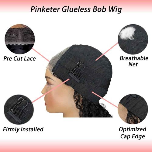 Bob Wig Human Hair Deep Wave Glueless Wigs Human Hair Pre Plucked Pre Cut 4x4 Wear and Go Wig for Black Women Beginner Friendly Natural Color (Glueless Curly Wig, 16inch)