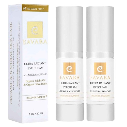 Eavara Organic Anti Aging Eye Cream for Dark Circles and Puffiness, Natural Under Eye Serum with Hyaluronic Acid, Jojoba Oil, Vitamin E, and Aloe Vera, Helps Reduce Fine Lines & Wrinkles (Pack of 2)