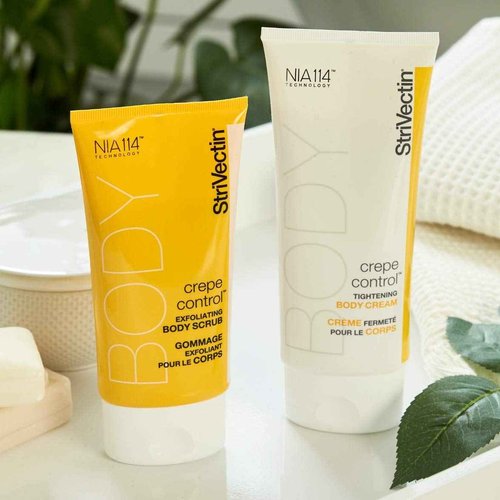 StriVectin Crepe Control Tightening Body Cream, 6.7 Fl Oz with Crepe Control Exfoliating Body Scrub, 5 Fl Oz