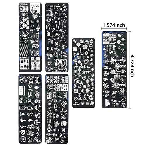 6pcs Christmas Nail Stamping Plate Nail Stamping Kit for Nails Snowflake Reindeer Christmas Tree Lights Image Plates Nail Stamping Plate for Women£¨4.72 x 1.57 inch£©