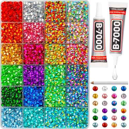 10000Pcs Multicolored 5mm Rhinestones for Bedazzling Crafting with b7000 Glue, Flatback Rainbow Colored SS20 Rinestones Crystals Gems Diamonds, Flat Back Multi Colorful Gemstones Jewels Stones