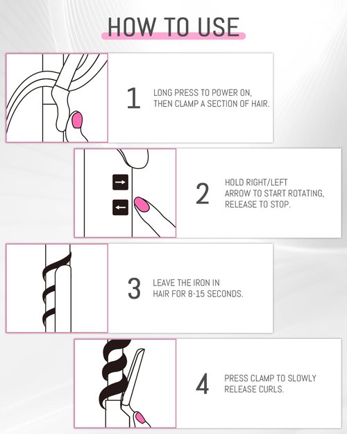 [Upgraded] AmoVee Rotating Curling Iron, 1.25 Inch Auto Ceramic Curling Iron, Adjustable Temps 180 °F to 410 °F, Dual Voltage, A Valentines Day Gifts for Her (Long Clip)