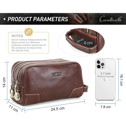 Coded Lock Toiletry Bag, Mens Genuine Leather Travel Shaving Dopp Kit Anti Theft Business Wallet Clutch Purse Bag Organizer
