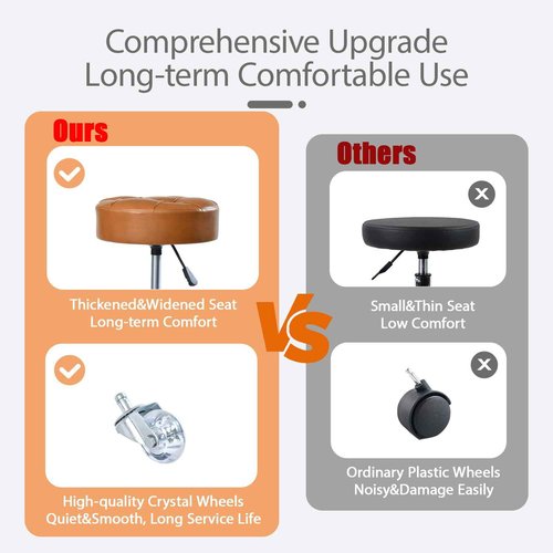 ACEQLYT® Round Rolling Stool with Wheels, Heavy Duty 400lb, Height Adjustable Swivel Drafting Stool for Shop, Salon, Home, Office, Tatoo, Medical, Massage (Brown)