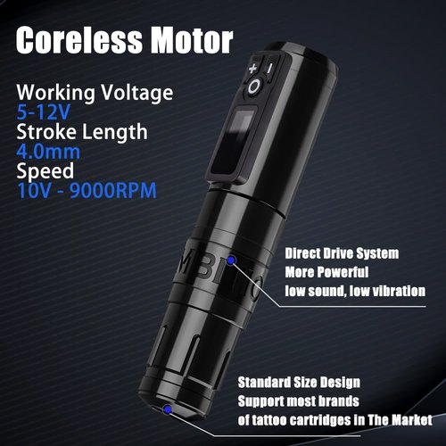 Ambition Storm Wand Wireless Tattoo Machine with 2400mAh Battery Power - Rotary Tattoo Gun Cartridge Pen with Coreless Motor Digital LED Display for Professionals and Beginners Tattoo Artists
