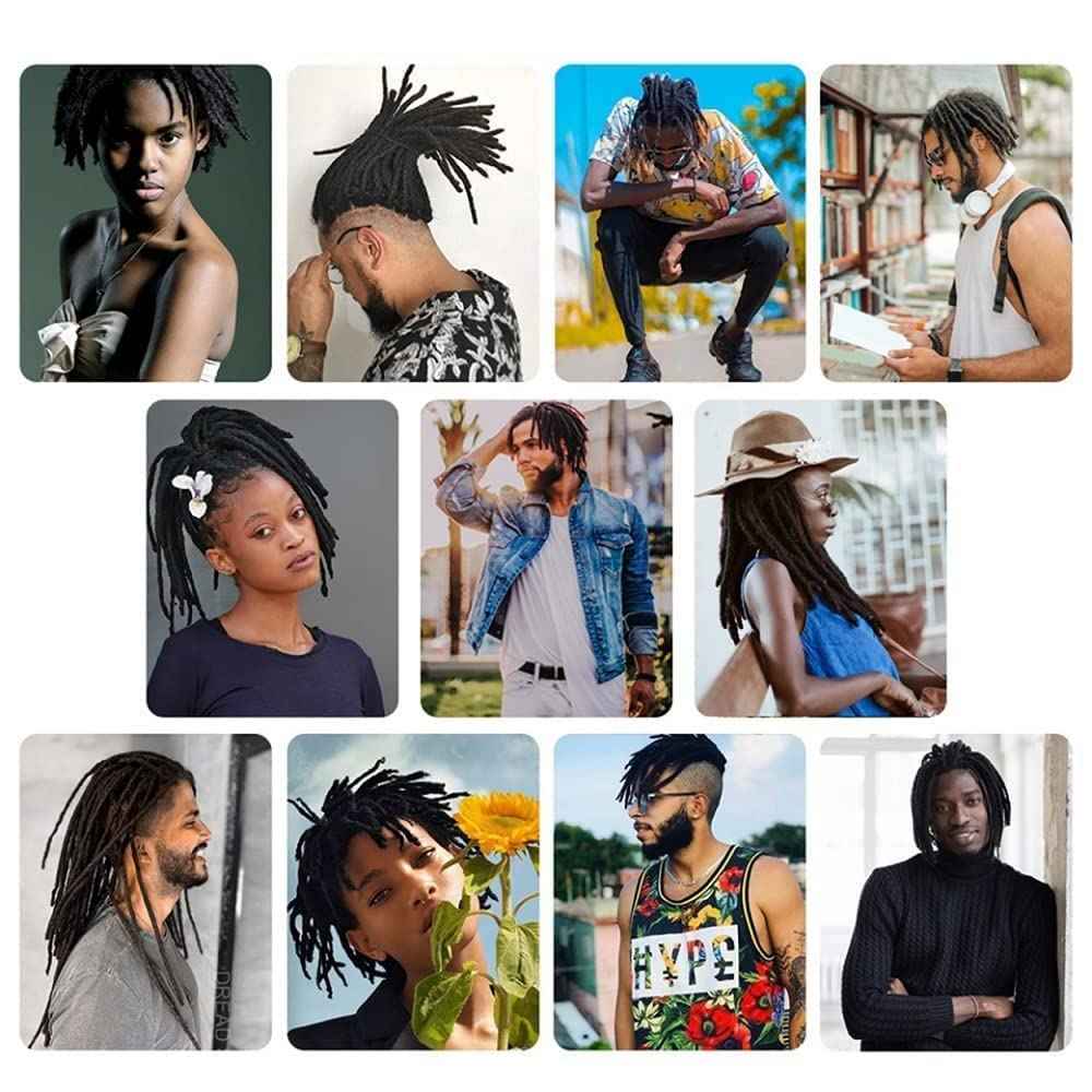 Loc Extension Human Hair 0.6cm Width 8 Inch 60 Strands Natural Black Full Handmade Permanent Locs Can Be Dyed and Bleached for Women Men Kids Dreadlock Extensions Real Human Hair