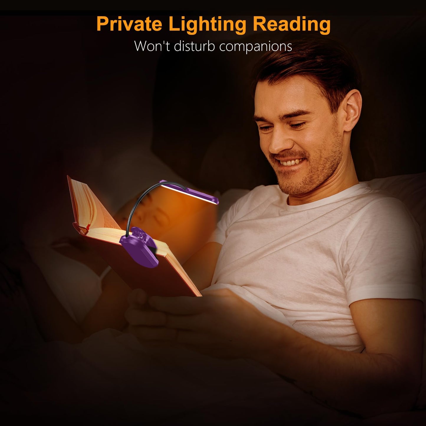 Gritin Rechargeable Book Light for Reading in Bed with 19 LED &Memory Function-Eye Caring 3 Color Temperatures,5 Brightness Levels,80 Hrs Runtime Flexible Goose Neck Clip on Light-Dark Purple