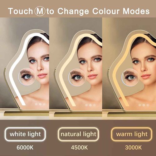 Cloud-Shaped Makeup Mirror with Lights,NO Assembly Required,Painted Gold/Black, 3 Color Modes, Touch Controls, 360° Rotation, 10X Magnifier (Painted Gold)