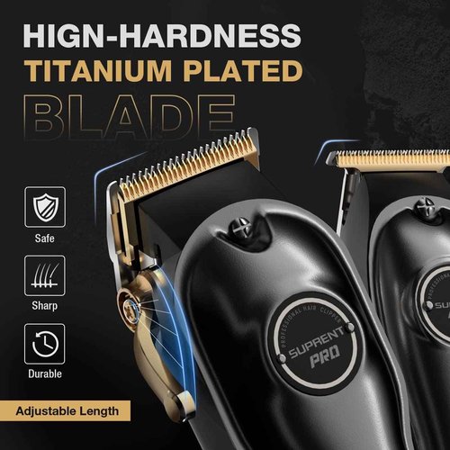 SUPRENT PRO Professional Hair Clippers for Men- Hair Cutting Kit & Zero Gap T-Blade Trimmer Combo- Cordless Barber Clipper Set with LED Display for Mens Gifts(Black)
