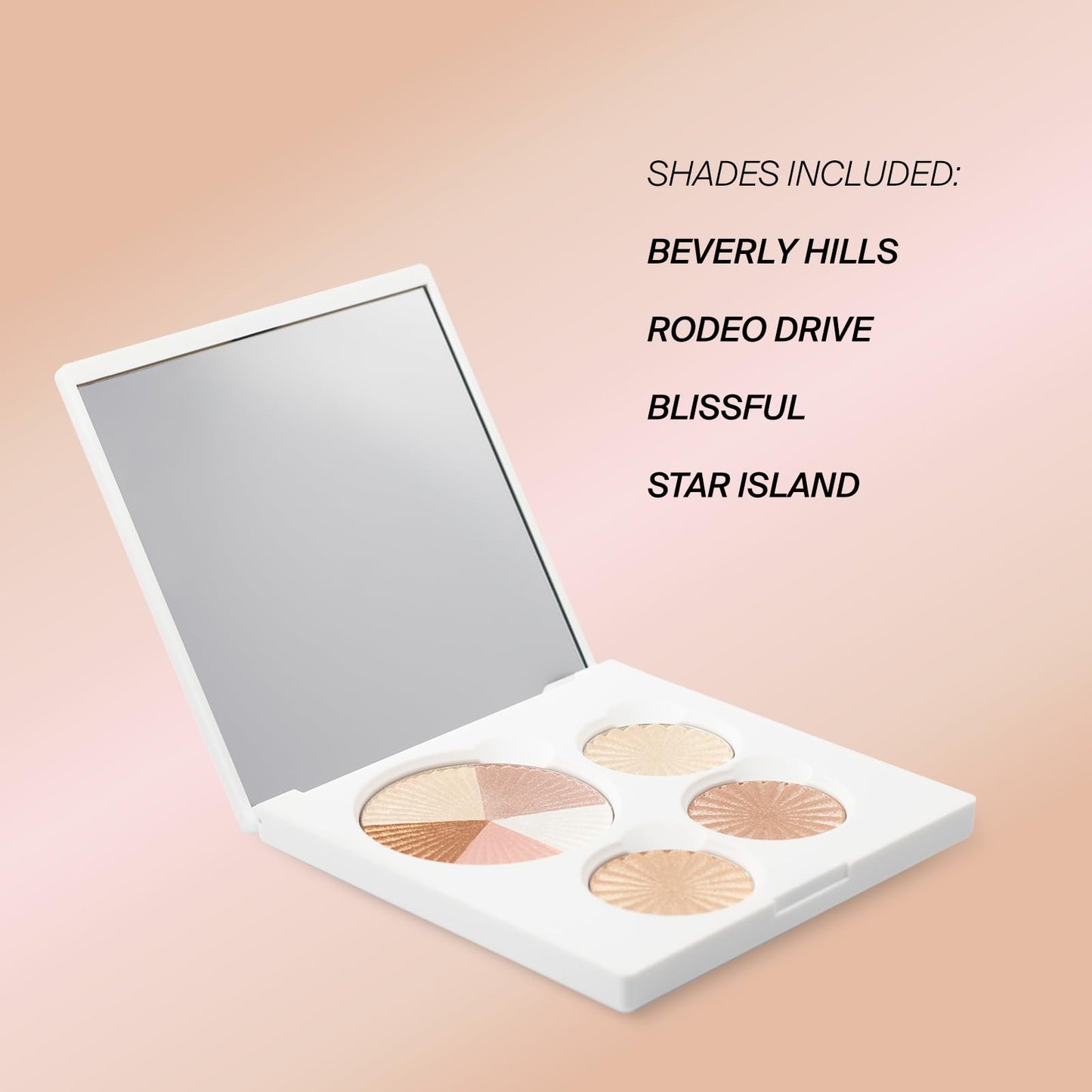 Highlighter Palette Face Makeup | Glow Up - 8 Shades in 4 Pans | Pearl Shimmer Liquid-To-Baked Powder Highlighter | Refillable Pan & Integrated Mirror | Cruelty-Free Beauty Essential |