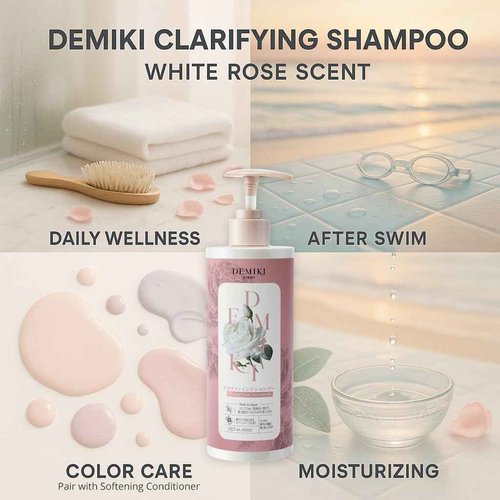 DEMIKI Shampoo for Women,Japanese Shampoo for Oily Hair, Keratin Care,Organic Rose Scent, Pink, Moisturizing, Volumizing Hair Care, Anti Dandruff, Sulfate Free & Paraben Free, 450ml,16oz*2
