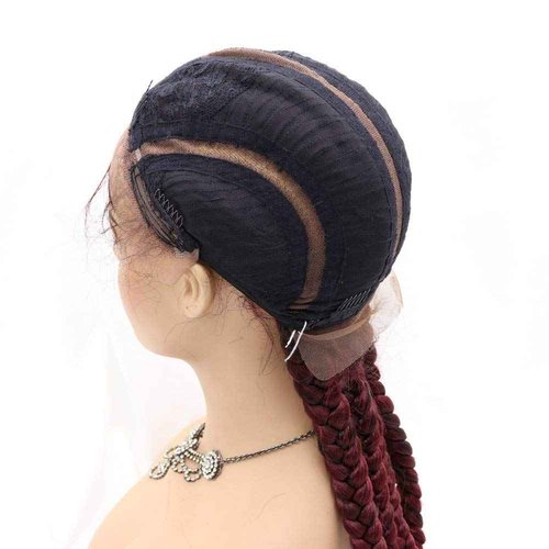 RainaHair 4 Twist Hand Braided Lace Front Wigs 32 Inches 1B# Black Mixed 27# Wig with Baby Hair 100% Hand-Braided Brown for Women (32 Inch) (Red)