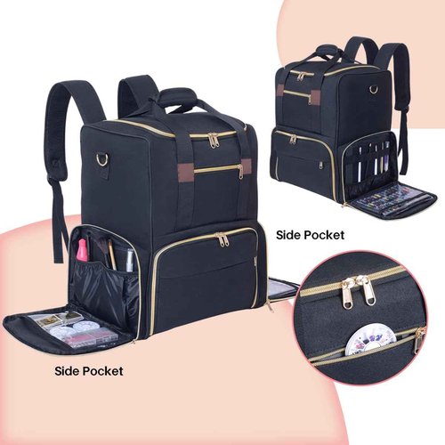 UOZL Nail Polish Organizer Backpack Holds 80 Bottles and a Nail Lamp Supplies with 2 Removable Cases Storage Bag Professional Travel Case for Manicurist (Black)