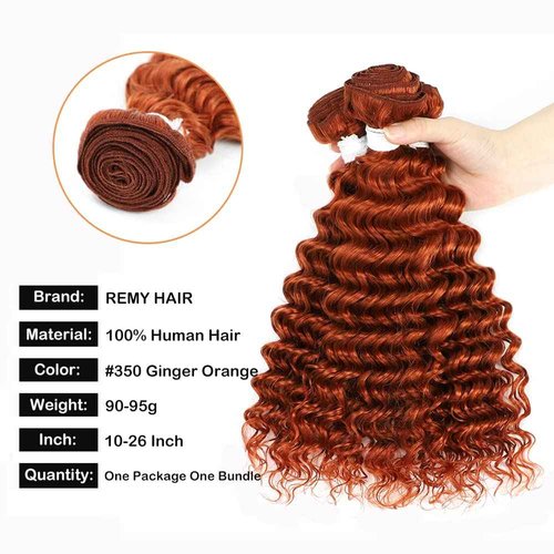 Deep Wave Human Hair Ginger Orange Color Brazilian Virgin Bundles 12 14 16 Inch 3 Bundles #350 Burnt Orange Curly Weave Hair Extension