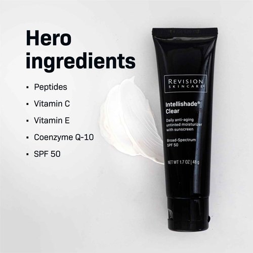 Revision Skincare Intellishade® Clear SPF 50, Anti-Aging Sunscreen for Face, Oil-Free Daily Moisturizer with SPF, Peptides & Vitamin C, Invisible Hydrating Broad-Spectrum Sunscreen, 1.7 oz